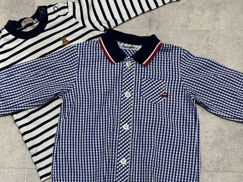 キャリーオンで実際に購入した、ミキハウスとファミリアの秋服の写真