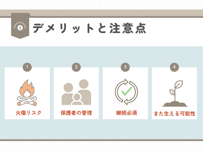①火傷リスク②保護者の管理③継続必須④また生える可能性